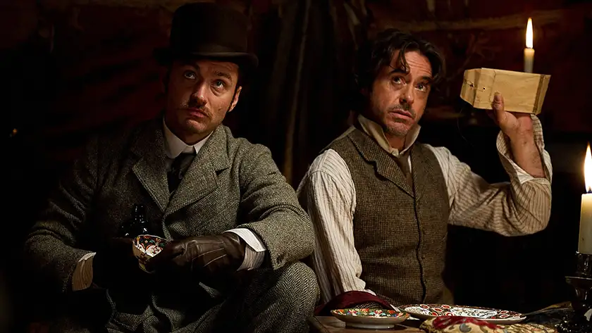 Jude Law and Robert Downey Jr. in Sherlock Holmes: A Game of Shadows