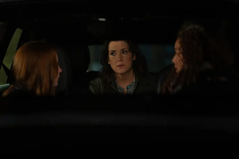 Lauren Ambrose as Van, Melanie Lynskey as Shauna and Tawny Cypress as Taissa in Yellowjackets, episode 6, season 3