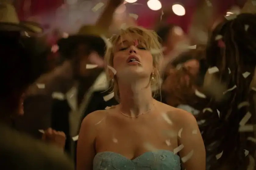 Jennifer Lawrence dances in a still from the film Die, My Love, one of the 20 movies to watch at the 2025 Cannes film festival according to Loud and Clear Reviews