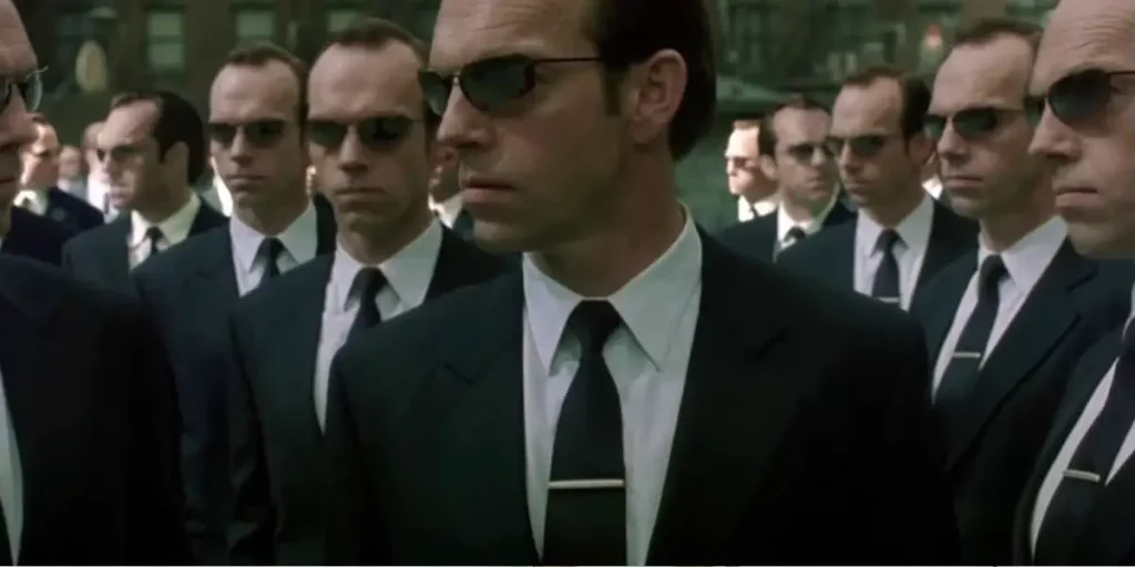 Hugo Weaving replicates as Agent Smith in The Matrix Reloaded