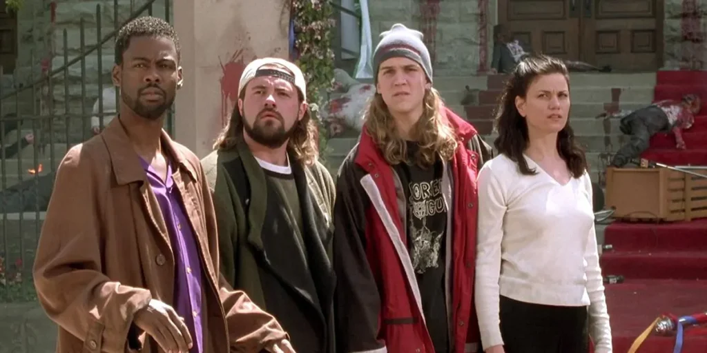 Linda Fiorentino, Chris Rock, Kevin Smith, and Jason Mewes in Dogma
