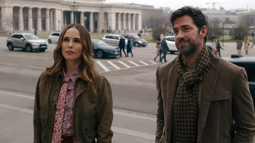 Natalie Portman and John Krasinski in a still from the Apple TV+ movie Fountain of Youth