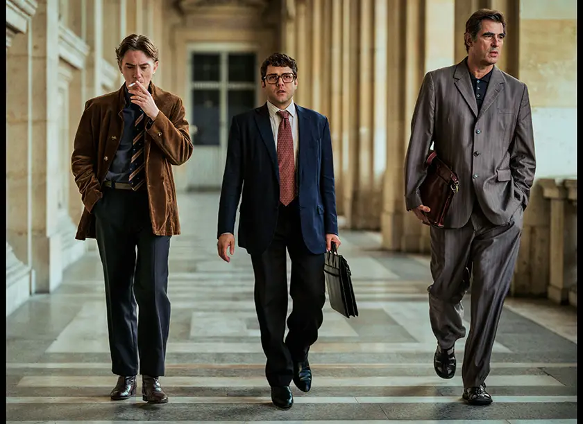 Swann Arlaud, Claes Bang, and Xavier Dolan in The Great Arch (L'Inconnu de la Grande Arche)