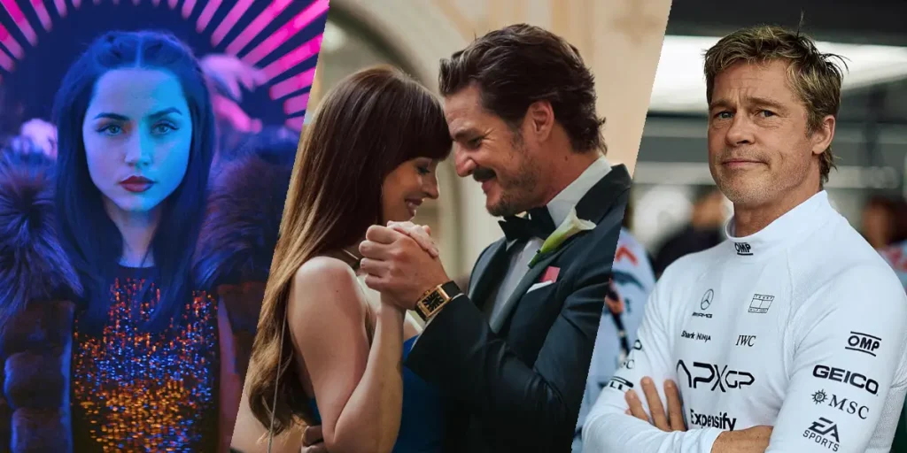 Stills from Ballerina, Materialists and F1, three of the most anticipated movies of June 2025 according to Loud And Clear Reviews