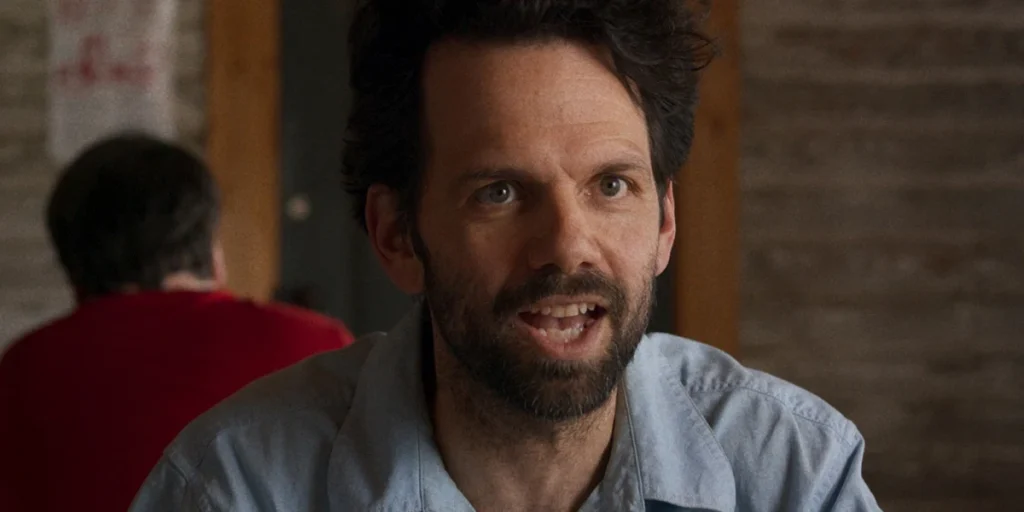The protagonist of the film Man Goes on Rant talks in a still from the movie
