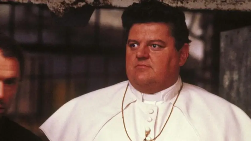 Robbie Coltrane in The Pope Must Die, one of the 10 movie portrayals of the pope, the papal conclave, and popes in cinema