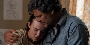 Pedro Pascal (Joel) and Bella Ramsey (Ellie) hug and cry in episode 6 of The Last Of Us Season 2