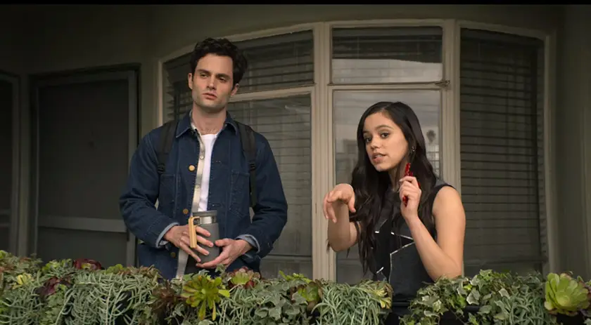 Penn Badgley and Jenna Ortega in You Season 2, one of all the Jenna Ortega movies and shows ranked from worst to best