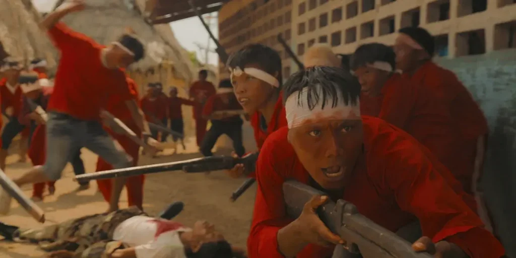 A battle recreation in a scene from the 2025 documentary film Bila Burba