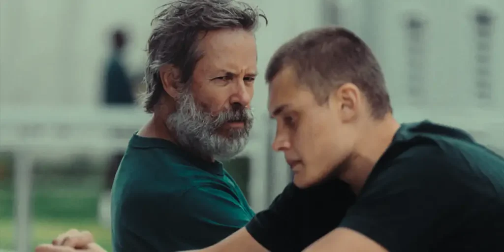 Guy Pearce and Cosmo Jarvis in Inside (2025)