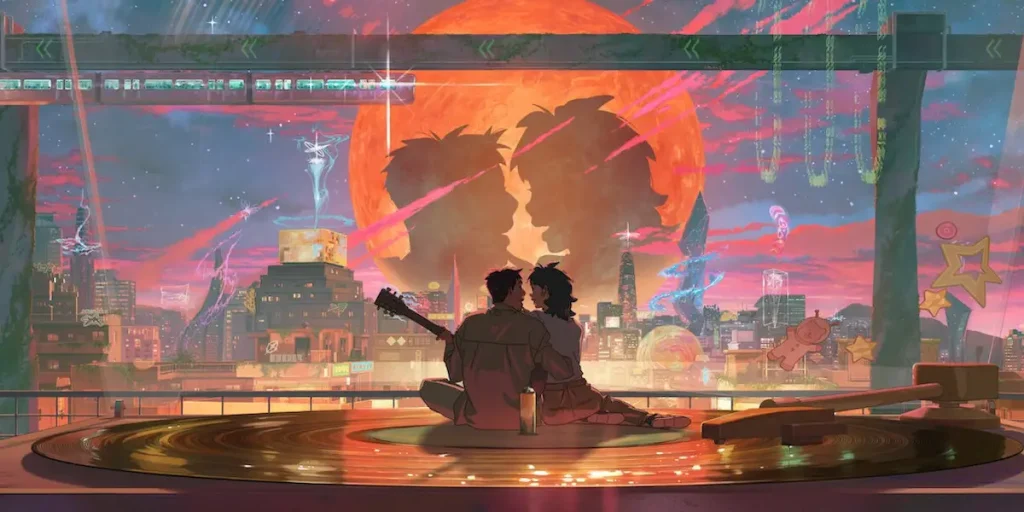 Nan-young and Jay look at the sunset in the Netflix movie Lost in Starlight
