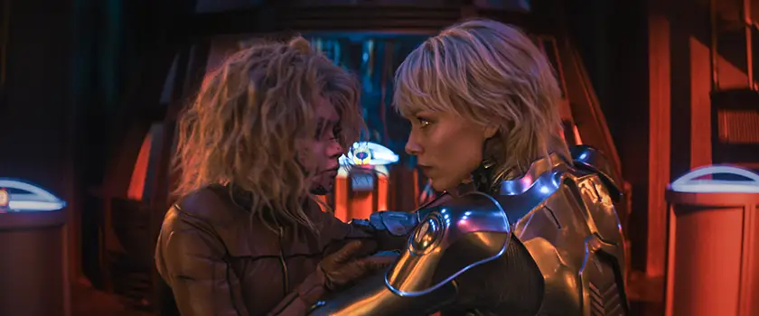 M3gan and Amelia (Ivanna Sakhno) in the movie M3GAN 2.0