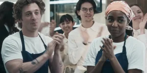 Jeremy Allen White as Carmen “Carmy” Berzatto, Ayo Edebiri as Sydney Adamu in “Tonnato”, Season 4 Episode 9 of The Bear