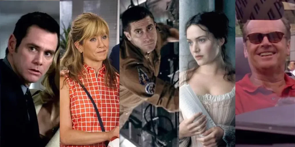 Stills from Fun with Dick and Jane, We're the Millers, Life, Quills, and As Good as It Gets, five of the 17 Movies to Watch When You Don’t Know What to Watch according to Loud And Clear Reviews