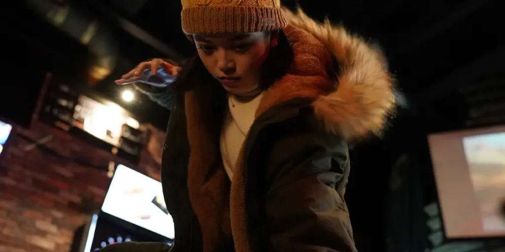 Akari Takaishi is fighting with someone in an action scene of the 2025 movie Ghost Killer