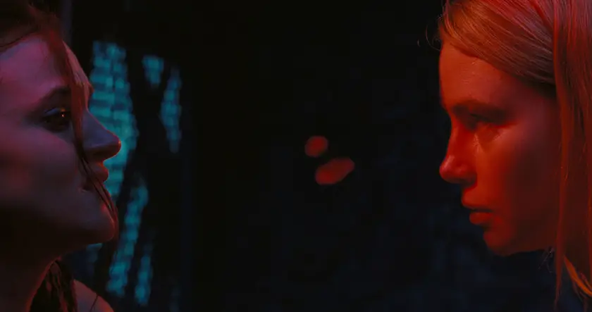 Madeline Brewer and Lucy Fry, whom we interview, in a still from the Julie Pacino film "I Live Here Now"