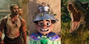 Stills from Sinners, Elio, and Jurassic World Rebirth