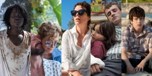 Stills from Us, A Bigger Splash, The Lost Daughter, Aftersun, and The Way Way Back