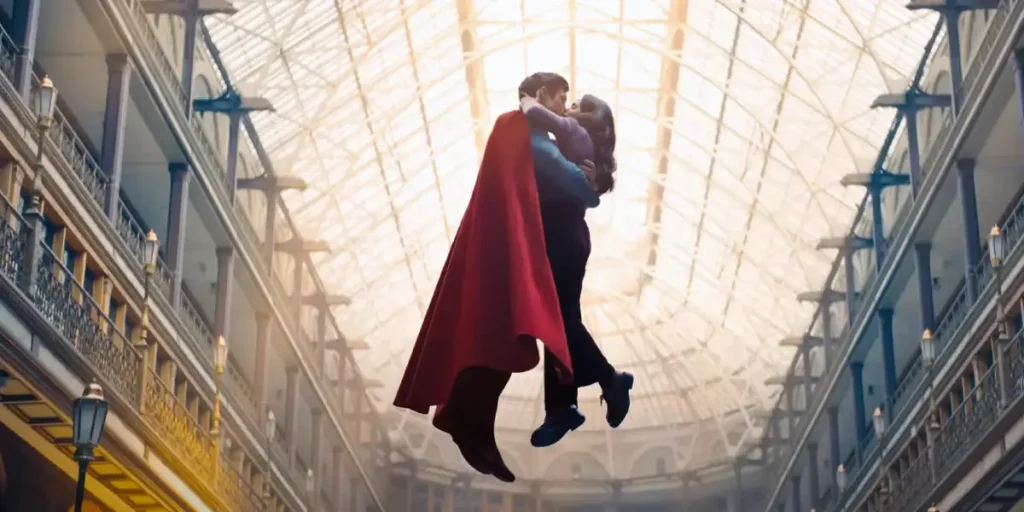 Rachel Brosnahan as Lois Lane and David Corenswet as Superman in Superman (2025)