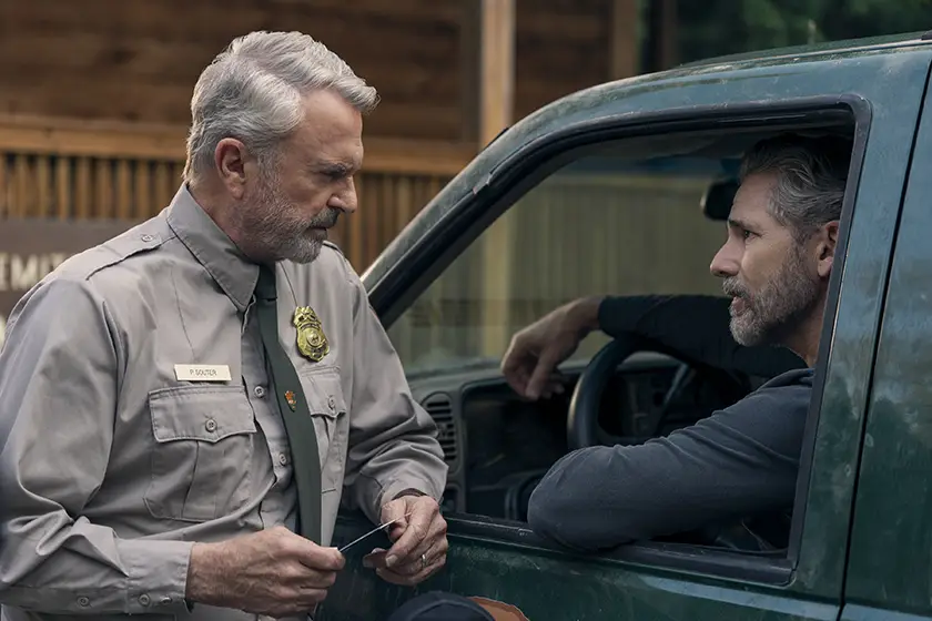 (L to R) Sam Neill as Paul Souter, Eric Bana as Kyle Turner in episode 106 of the Netflix series Untamed