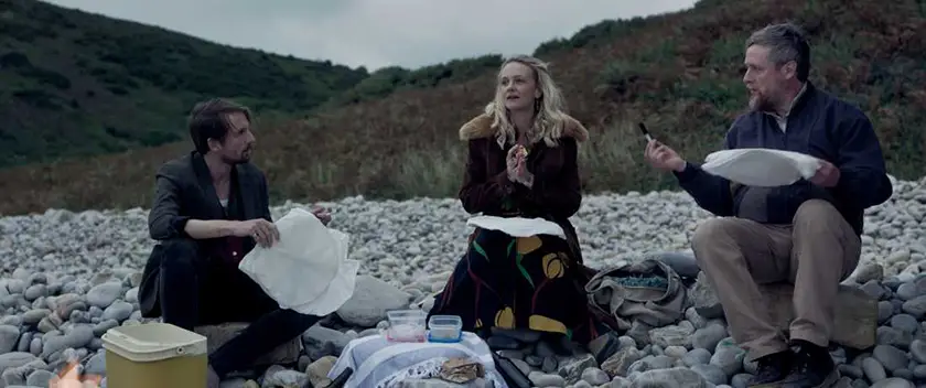 Carey Mulligan, Tom Basden, and Tim Key in The Ballad of Wallis Island