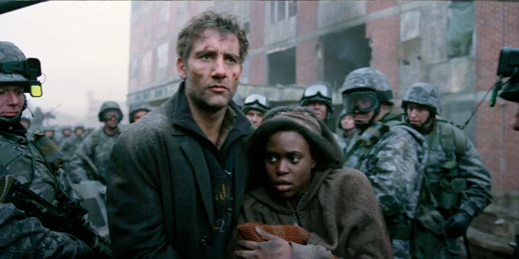 Clive Owen and Clare-Hope Ashitey in Children of Men