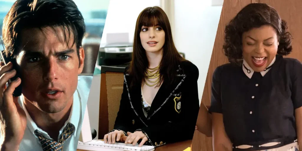Stills from Jerry Maguire, The Devil Wears Prada and Hidden Figures