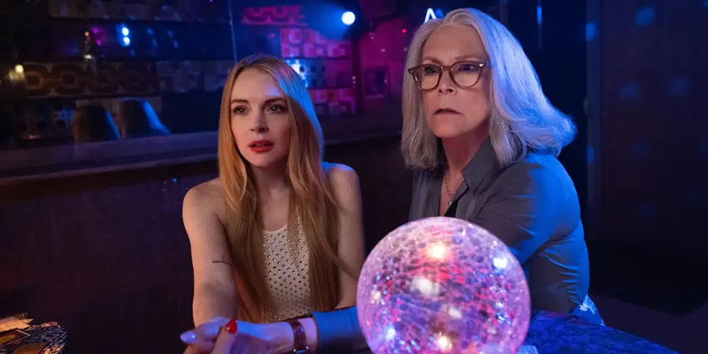 (L-R) Lindsay Lohan as Anna Coleman and Jamie Lee Curtis as Tess Coleman in Disney's Freakier Friday.