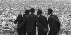 The Chambers Brothers of Carthage, Mississippi in a still from Newport & the Great Folk Dream, whose director, Robert Gordon, we interview