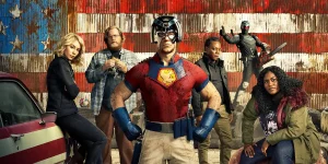 A promotional still for Peacemaker season 1, which we recap in this article