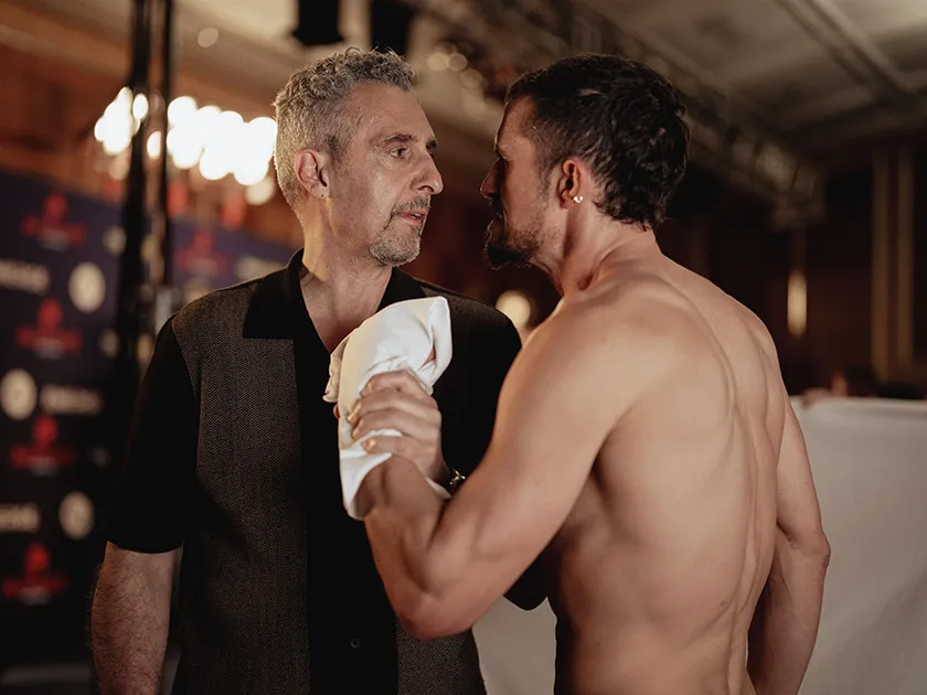 (L-R) John Turturro as “Boz” and Orlando Bloom as “Boxer” in the Psychological Thriller film "The Cut". 