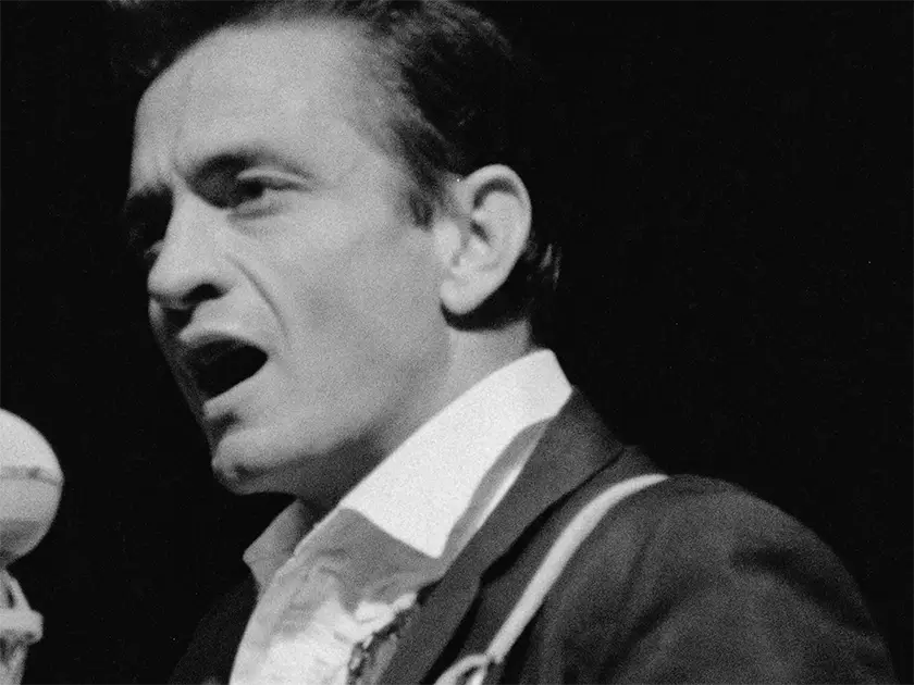 Johnny Cash in a still from Newport & the Great Folk Dream
