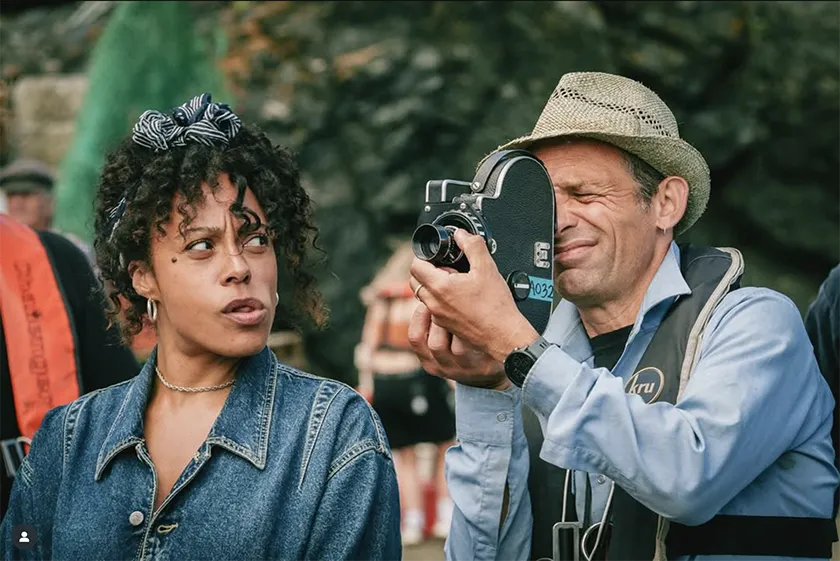 Rosalind Eleazar and Mark Jenkin behind the scenes of Rose of Nevada, by Mark Jenkin, featured in a Loud And Clear Reviews interview