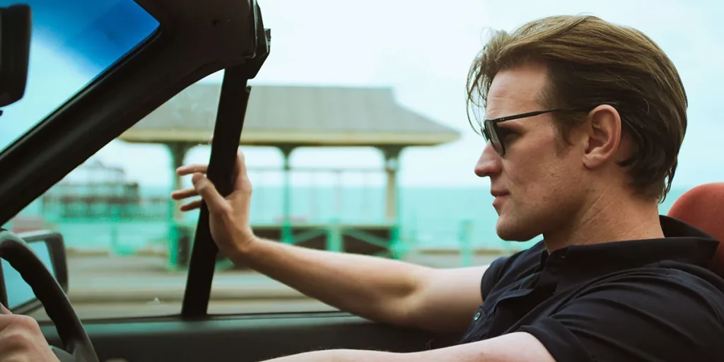 Matt Smith drives a car in The Death of Bunny Munro