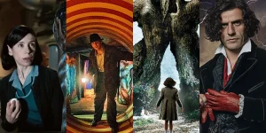 Stills from The Shape of Water, Nightmare Alley, Pan's Labyrinth and Frankenstein, four of the Guillermo del Toro movies ranked from worst to best by Loud and Clear Reviews