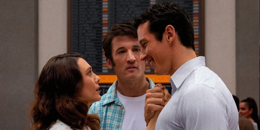 Elizabeth Olsen, Miles Teller and Callum Turner in Eternity (2025)