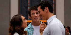 Elizabeth Olsen, Miles Teller and Callum Turner in Eternity (2025)