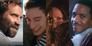 Stills from Dangerous Animals, Lurker, The Ugly Stepsister, and The Actor, four of the Top 10 underseen movies of 2025 according to Loud And Clear Reviews