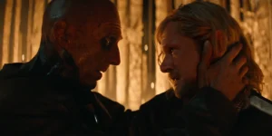 Dr. Kelson (Ralph Fiennes) and Sir Jimmy Crystal (Jack O’Connell) in Columbia Pictures’ 28 Years Later: The Bone Temple