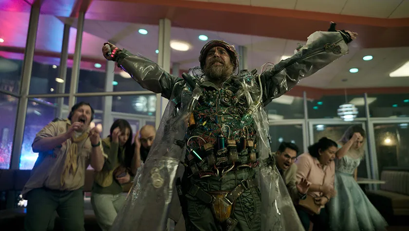 Sam Rockwell in the opening scene at Norm's Diner of Good Luck, Have Fun, Don't Die, whose director, Gore Verbinski, we interview