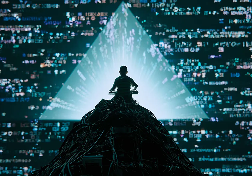 The quantum coding LED screen in a scene from Good Luck, Have Fun, Don't Die, whose DOP, James Whitaker, we interview