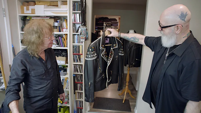 Ray Brown and Rob Halford in The Ballad of Judas Priest, whose directors Sam Dunn and Tom Morello we interview