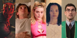 Stills from Maul, Half Man, Margo's Got Money Troubles, The Testaments, and Big Mistakes , five of the 10 new shows to stream in April 2026 according to Loud and Clear Reviews' article with all new series coming this month