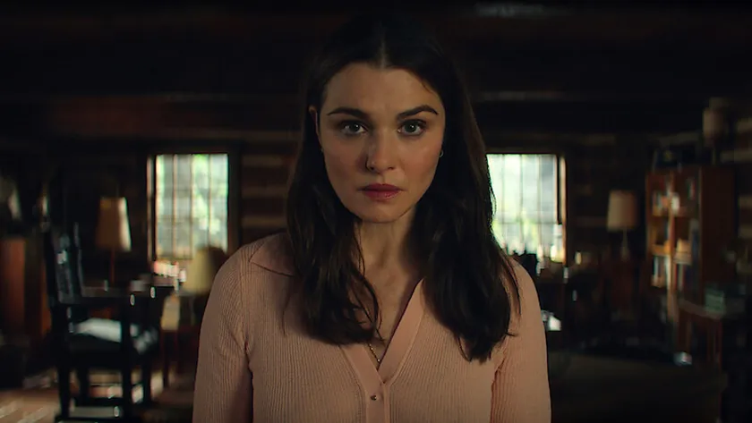 Rachel Weisz speaks directly to the camera in a still from the Netflix series Vladimir