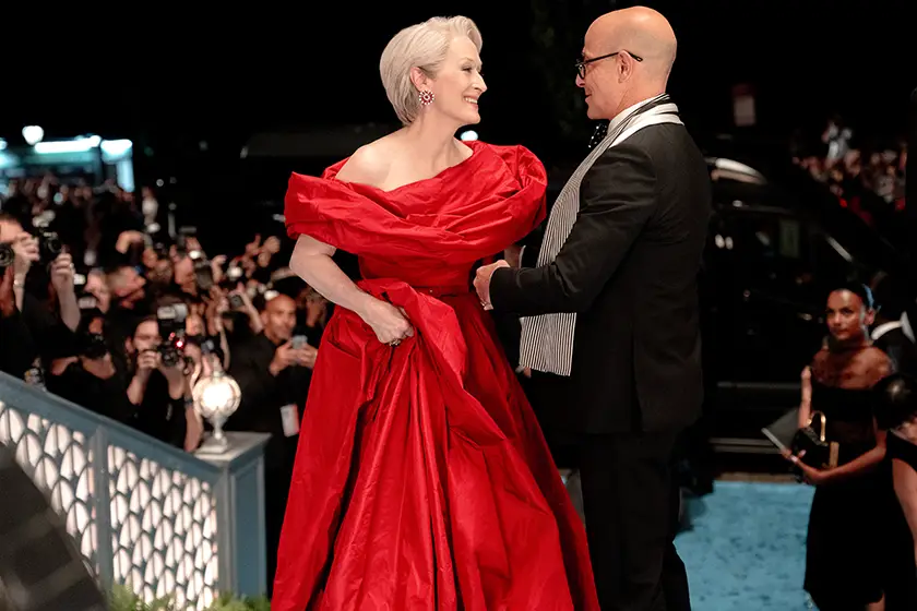 (L-R) Meryl Streep as Miranda Priestly and Stanley Tucci as Nigel Kipling in The Devil Wears Prada 2