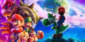 A collage of the posters from The Super Mario Bros. Movie and The Super Mario Galaxy Movie