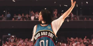 Billie Eilish wears a "hard and soft" tank top in Billie Eilish: Hit Me Hard and Soft - The Tour Live in 3D