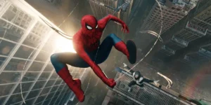 Spider-Man makes an S shaped spider-web while mid-air in Columbia Pictures' SPIDER-MAN™: BRAND NEW DAY.