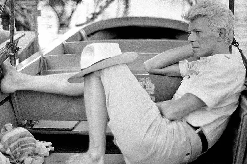 A black and white still of David Bowie inside a small boat, shown in Bowie: Unseen | Unheard, one of the XR experiences we watched at the 2026 Venice Film Festival's Venice Immersive