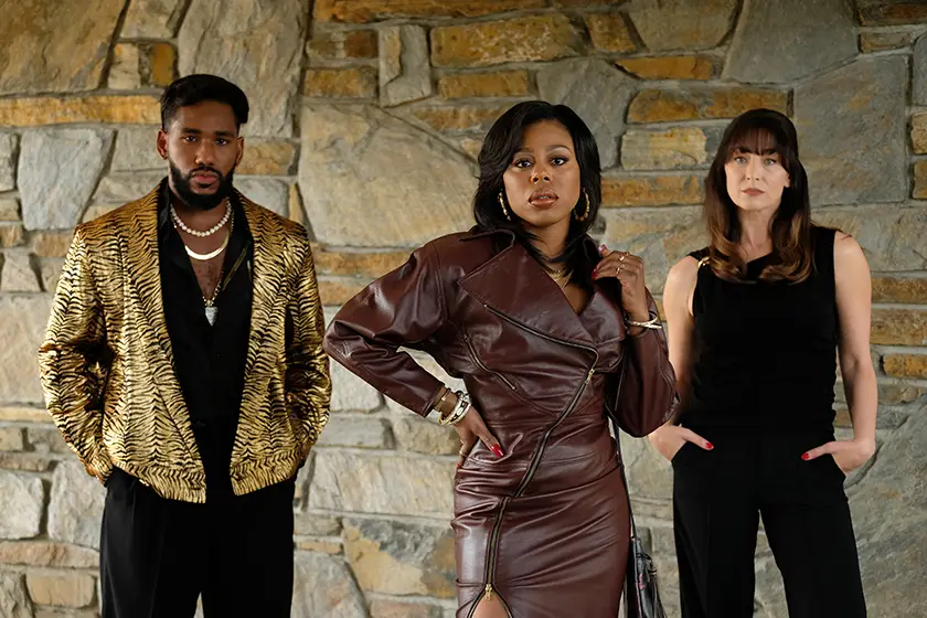 (l-r) Brandon Mychal Smith as Darryl DG Grant, Gail Bean as Wanda Bell, Isidora Goreshter as Jenny Favarella in “Street Matrix”, Season 1, Episode 2 of FX's The Drop: A Snowfall Saga.